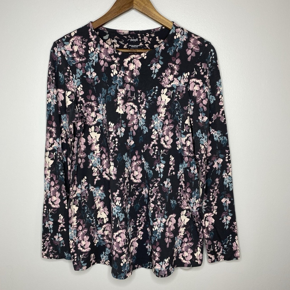 J Jill Top Womens Pure Jill Long Sleeve Shirttail Tee Floral Pima Cotton Size S